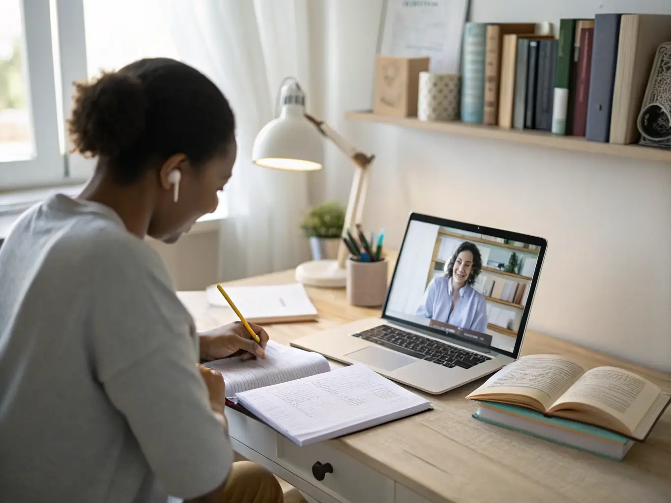 A sleep expert reviewing questionnaire results on a computer, with a supportive and understanding expression.