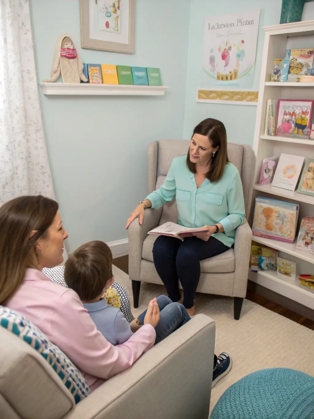 A professional photo of a sleep expert consulting with a client in a modern, well-lit office, conveying trust and expertise.